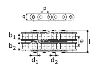 Цепь роликовая двухрядная c прямыми звеньями 12B-2 GL - Евромеханика