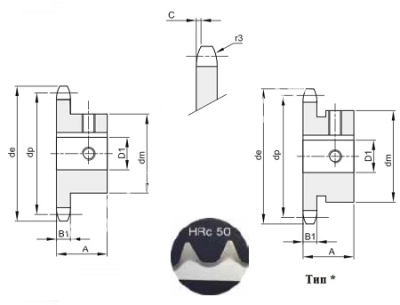 Звездочка с готовым отверстием 12B-1, Z=17, D1=25 мм, с закалкой зубьев - Евромеханика