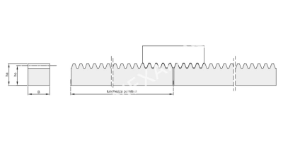 Рейка зубчатая M 2, 20х20 мм, L=3000 мм (CR28300) - Евромеханика
