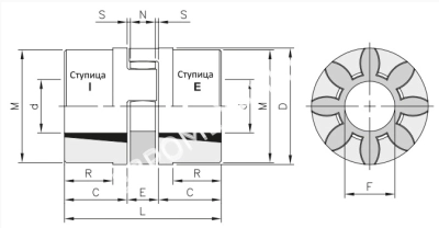 Полумуфта GEB 28-38 TL тип E, под втулку тапербуш 1108, EMT - Евромеханика